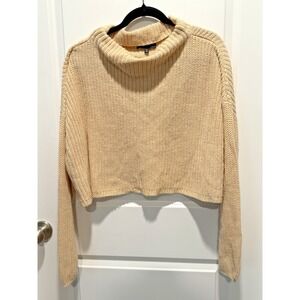 COTTON CANDY‎ LA Beige Knit Turtleneck Cropped Sweater M L Crop Top Medium Large